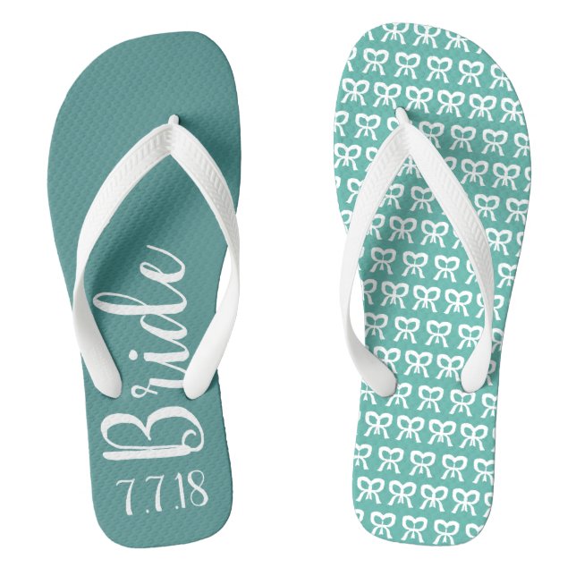 Bride Personalized Wedding Turquoise Flip Flops (Footbed)