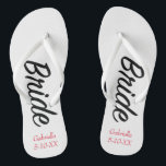 Bride Personalized With Name & Date  Flip Flops<br><div class="desc">These flip flops can be changed to any background colour zazzle offers. They have the word "Bride" in script down the flip flip. You can personalize flip flops with your name and a special date of when you met or wedding date. Check out the many designs we have in our...</div>