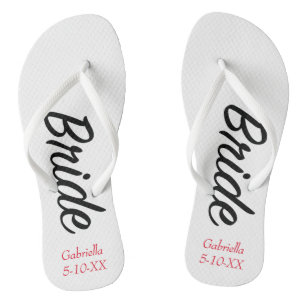 Bride Personalized With Name & Date  Flip Flops
