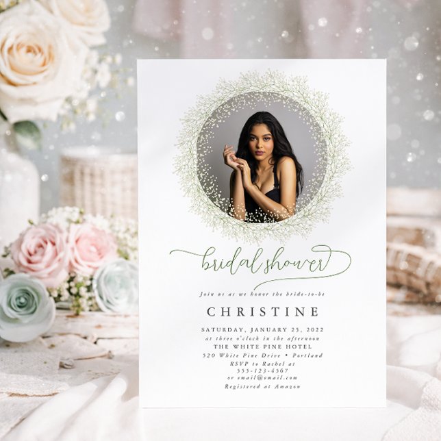 Bride Photo Baby's Breath Bridal Shower Invitation (Creator Uploaded)