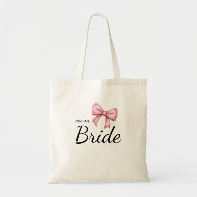 Bride Pink Bow Wedding Tote Bag (Front)