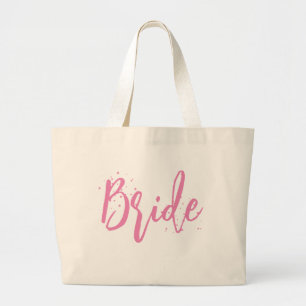 Bride Pink Cute Fun Calligraphy Script Simple  Large Tote Bag