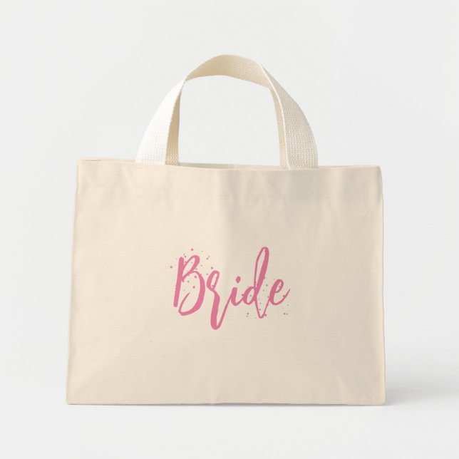 Bride Pink Cute Fun Calligraphy Script Simple  Mini Tote Bag (Front)