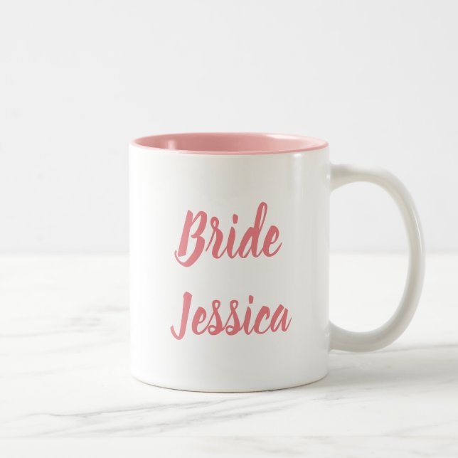 Bride Pink Elegant Script Gifts Stylish Weddings  Two-Tone Coffee Mug (Right)