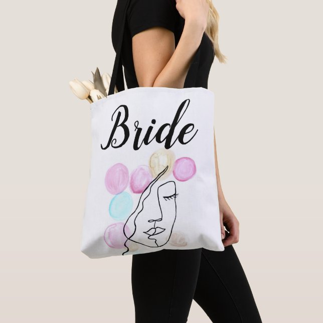 Bride Pink Grey Typography Elegant Wedding Tote Ba Bag (Close Up)