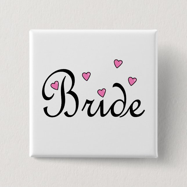 Bride Pink Hearts 2 Inch Square Button (Front)