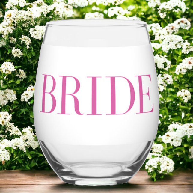Bride Pink Modern Personalized Stemless Wine Glass (Creator Uploaded)