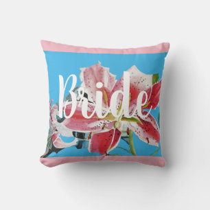 Bride Pink Retro Lily floral Wedding Decor Cushion