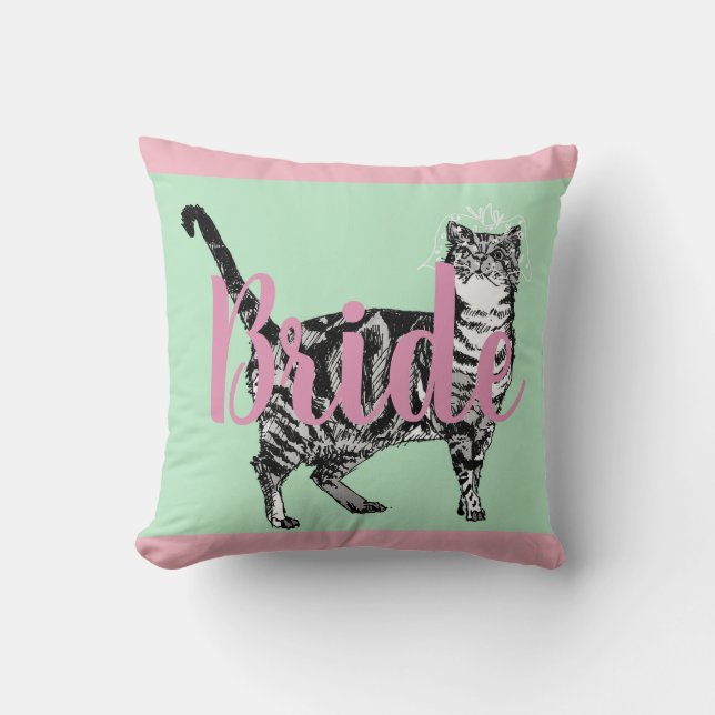 Bride Pink Tabby cat floral Wedding Decor Cushion (Front)