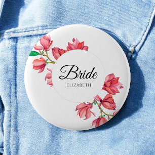 Bride Pink White Floral Magnolia Wedding 2 Inch Round Button