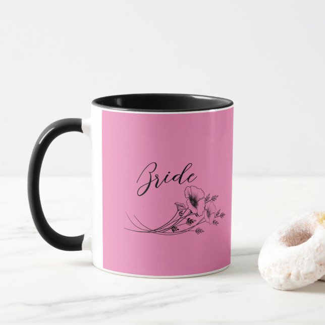 Bride Pink Wild Flower Doodles  Mug (With Donut)