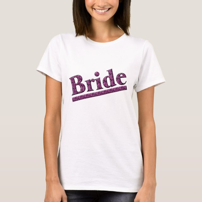 Bride Pink Zebra Print Wedding Party T-Shirt (Front)