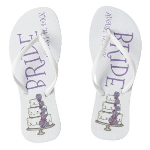 BRIDE Purple Wedding Floral Cake Bridal Shower Flip Flops