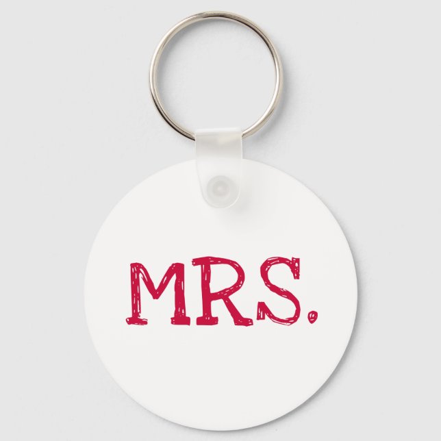 Bride Red Text Mrs. Keychain (Front)