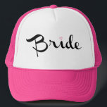 Bride Retro Script Trucker Hat<br><div class="desc">Fully customizable bride script in black with a pink diamond to dot the "i." Cute way for the bride to let the world know the news. Perfect for bachelorette parties and other wedding events.</div>