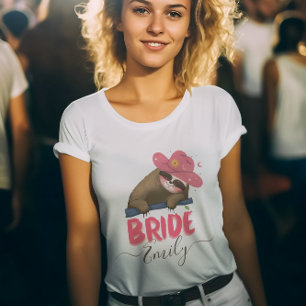 Bride Retro Sloth Groovy Custom Name Bachelorette T-Shirt