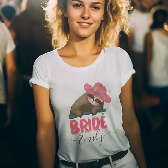 Bride Retro Sloth Groovy Custom Name Bachelorette T-Shirt (Creator Uploaded)