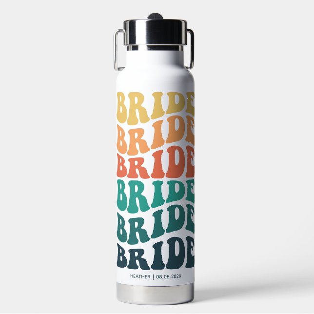 Bride Retro Text Rainbow Custom Water Bottle (Front)