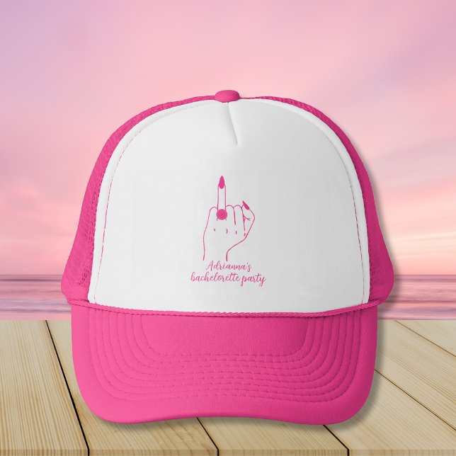 Bride Ring Finger Trendy Pink Bachelorette Party Trucker Hat (Bride Ring Finger Trendy Pink Bachelorette Party Trucker Hat)