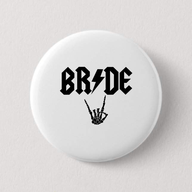 Bride Rock N Roll Skeleton Hand Halloween Bachelor 2 Inch Round Button (Front)