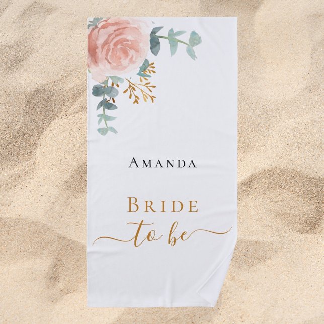 Bride rose gold floral eucalyptus bachelorette beach towel (Creator Uploaded)