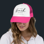 Bride’s Beach Weekend | Destination Bachelorette Trucker Hat<br><div class="desc">Celebrate sun, sand, and sisterhood with this custom “Beach Weekend” hat, featuring elegant black lettering on a clean white front and bright pink brim. Perfect for a coastal getaway, this personalized hat adds a chic summery touch to every outfit - whether lounging poolside, exploring the shore, or snapping those group...</div>