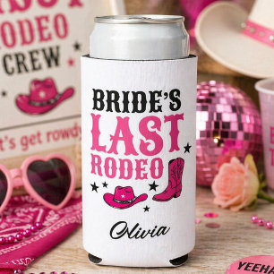 Bride’s Last Rodeo Western Bachelorette Party Pink Seltzer Can Cooler
