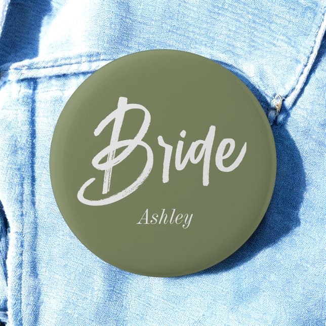 Bride Sage Green Wedding Script  2 Inch Round Button (Creator Uploaded)
