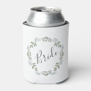 Bride Sage Greenery Botanical Wreath Wedding Can Cooler