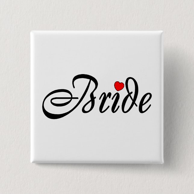 Bride (Script Red Hrt) 2 Inch Square Button (Front)