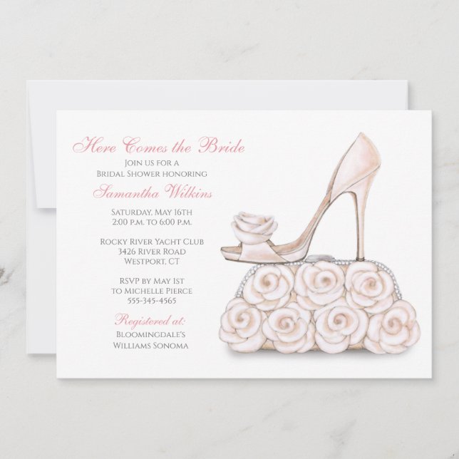 Bride Shoe & Rose Clutch Bridal Shower Invitation (Front)