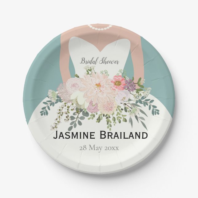 Bride silhouette bridal shower personalized paper plate (Front)
