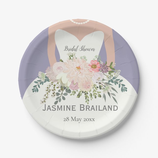 Bride silhouette bridal shower personalized paper plate (Front)
