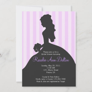 Bride Silhouette - Bridal Shower Stripes (Purple) Invitation