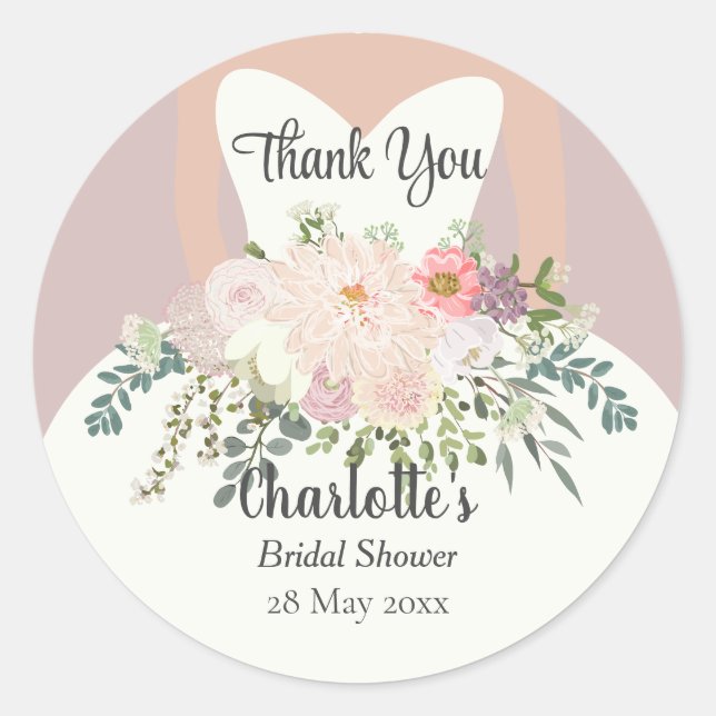 Bride Silhouette Floral Bridal Shower Thank You Classic Round Sticker (Front)