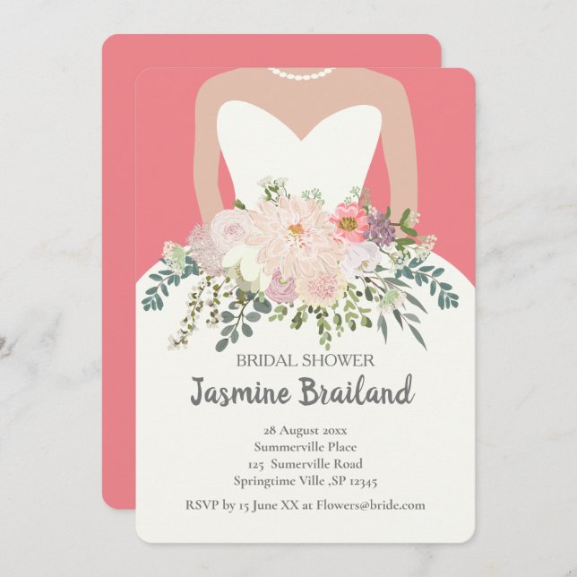 Bride silhouette with floral bouquet bridal shower invitation (Front/Back)
