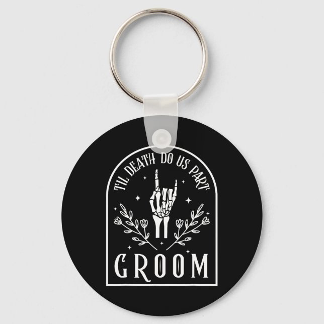 Bride Skeleton Gothic Halloween Engagement Wedding Keychain (Front)