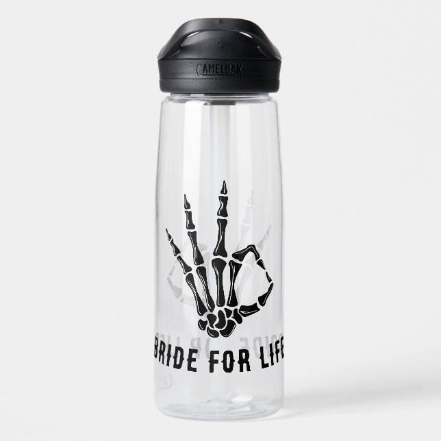 Bride Skeleton Party Watercolor water bottle  (Back)