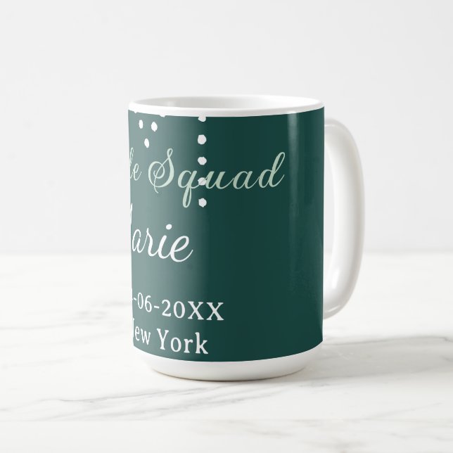 Bride squad add name monogram bridesmaid blue coffee mug (Front Right)