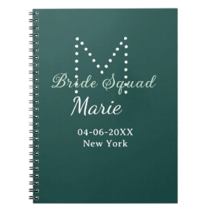 Bride squad add name monogram bridesmaid blue notebook