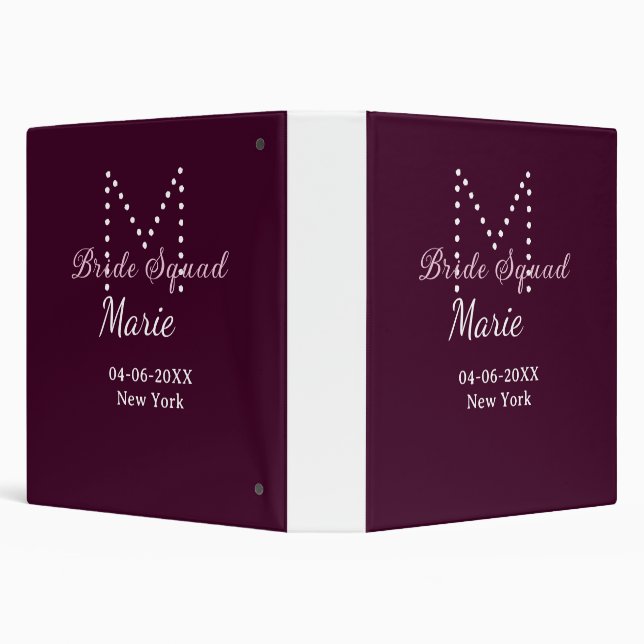 Bride squad add name monogram bridesmaid mauve  binder (Background)