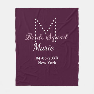 Bride squad add name monogram bridesmaid mauve  fleece blanket