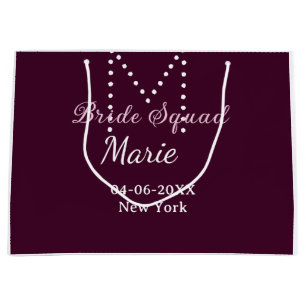 Bride squad add name monogram bridesmaid mauve large gift bag