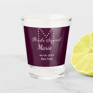 Bride squad add name monogram bridesmaid mauve shot glass