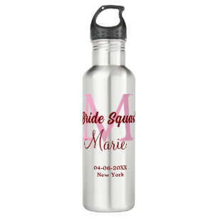 Bride squad add name monogram bridesmaid pink date 710 ml water bottle