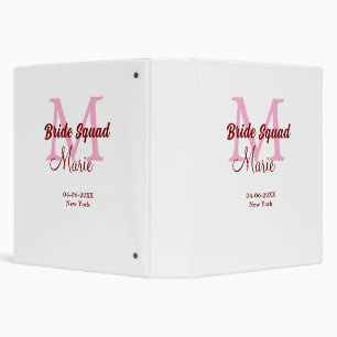 Bride squad add name monogram bridesmaid pink date binder