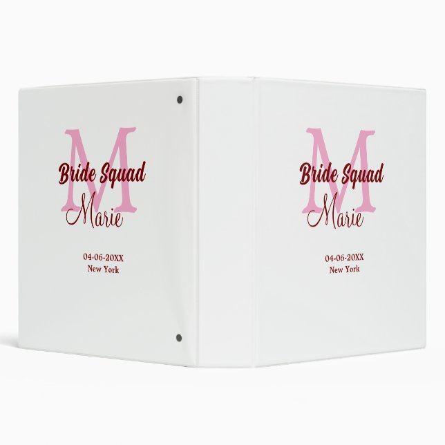 Bride squad add name monogram bridesmaid pink date binder (Background)