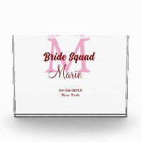 Bride squad add name monogram bridesmaid pink date