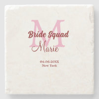 Bride squad add name monogram bridesmaid pink date