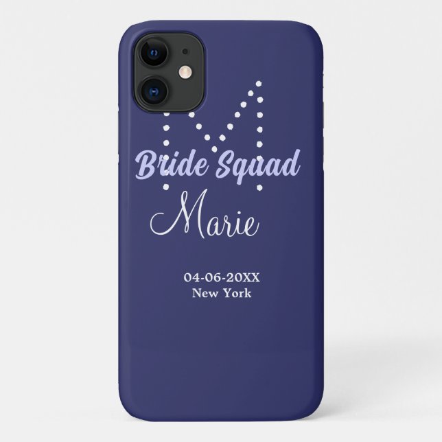 Bride squad add name monogram bridesmaid purple wh Case-Mate iPhone case (Back)